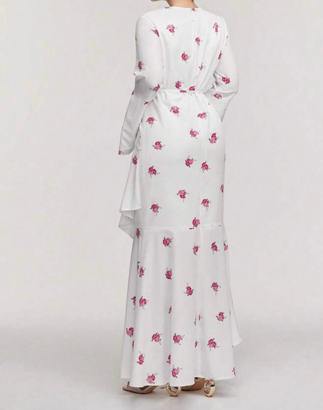 Elegante Witte Maxi Jurk met Roze Bloemenprint
