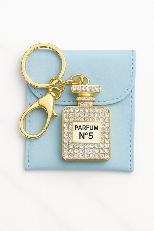 Elegante Sleutelhanger – Parfumflesje N°5 met Witte Strass