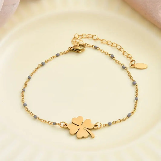 Stainless Steel Armband met Klavertje Vier en Grijze Accenten